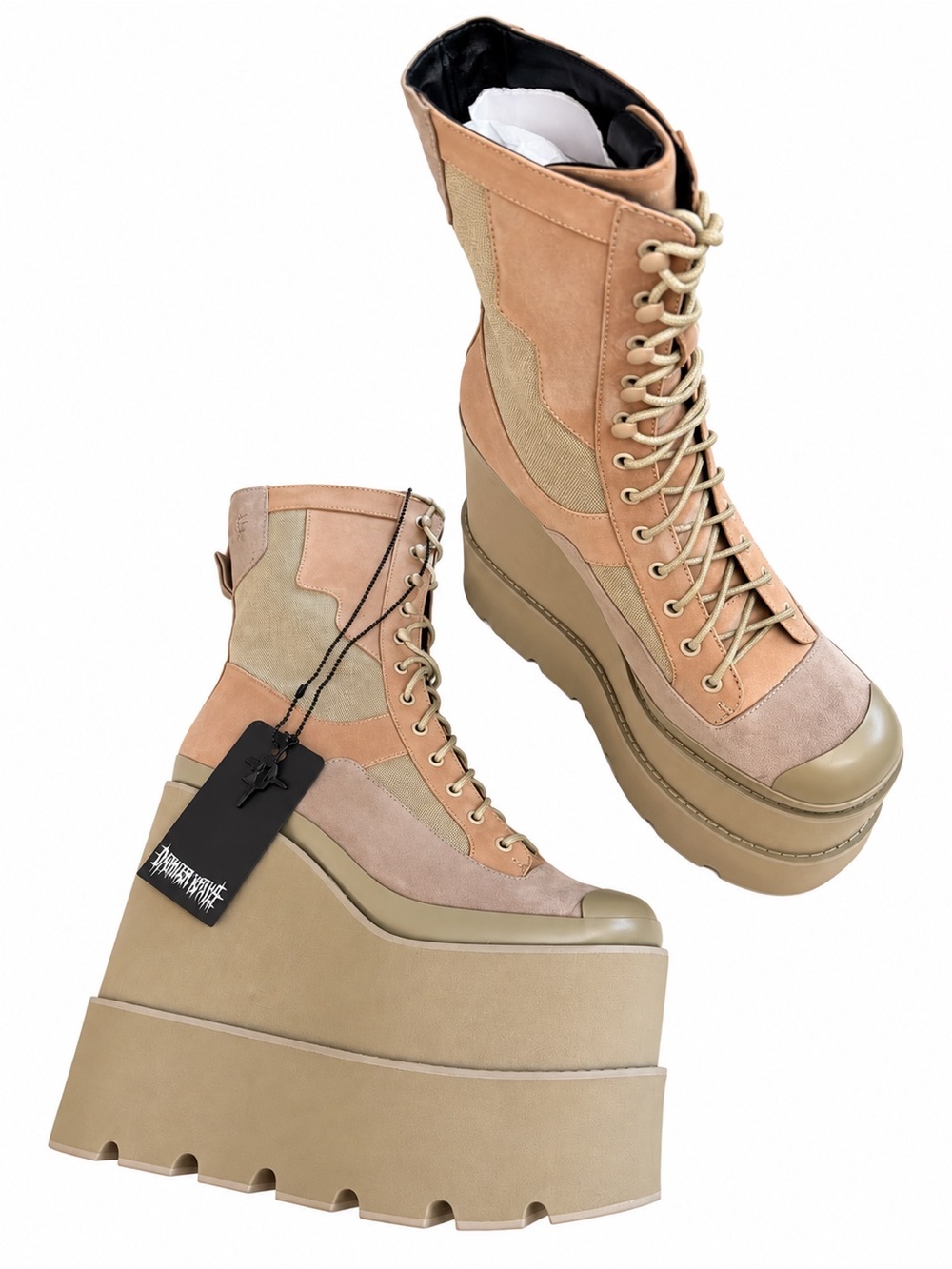 Dolls Kill Tan Platform Lace-Up Combat Boots